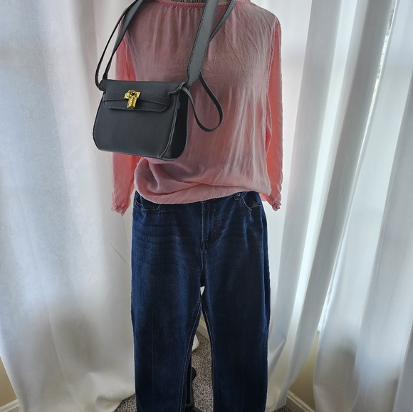 Vtg Michael Leu Pink Top M Structured Twist Lock Box Handbag Bag & Jeans 12 - Picture 2 of 16